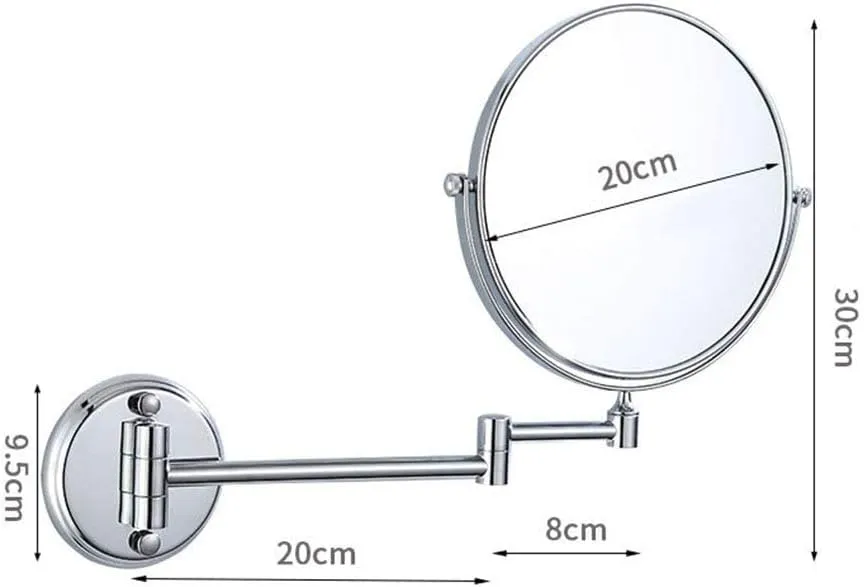 Wall Mirror for Bathroom , 8-Inch Wall Mounted Makeup Mirror, 3X Magnification Two-Sided 360° Swivel Adjustable Height Cosmetic Extendable Bathroom Round Shape Vanity Mirror Chrome,6inchsquarebottom (