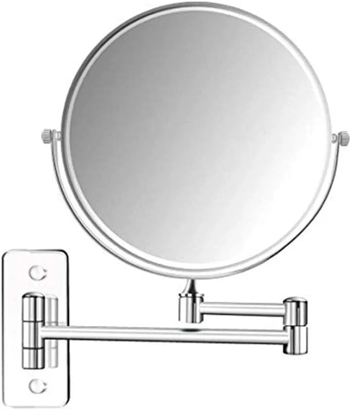 Wall Mirror for Bathroom , 8-Inch Wall Mounted Makeup Mirror, 3X Magnification Two-Sided 360° Swivel Adjustable Height Cosmetic Extendable Bathroom Round Shape Vanity Mirror Chrome,6inchsquarebottom (