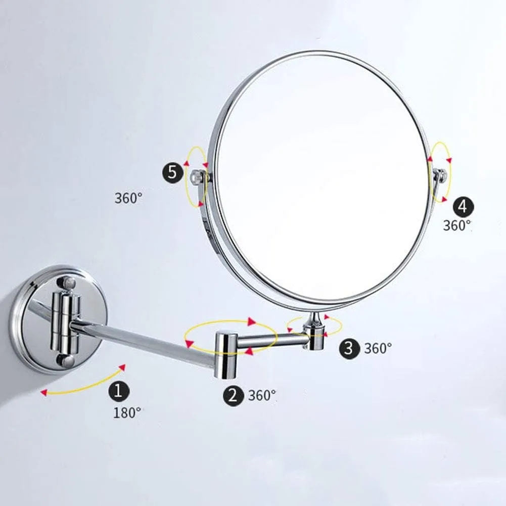 Wall Mirror for Bathroom , 8-Inch Wall Mounted Makeup Mirror, 3X Magnification Two-Sided 360° Swivel Adjustable Height Cosmetic Extendable Bathroom Round Shape Vanity Mirror Chrome,6inchsquarebottom (