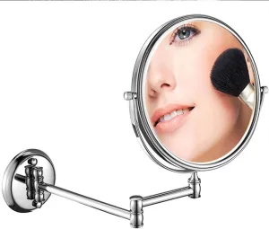 Wall Mounted Makeup Mirror with 3X Magnification, Makeup Mirror for Bathroom, 360 Degree Swivel Rotation with Distortion Free View, Extendable Arm, Round, No Light (Size : 8In)