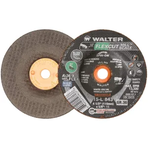 Walter 15L843 4-1/2x5/8-11 Flexcut Mill Scale Spin-On Grinding Wheels Contaminant Free Type 29S Grit 36, 25 pack