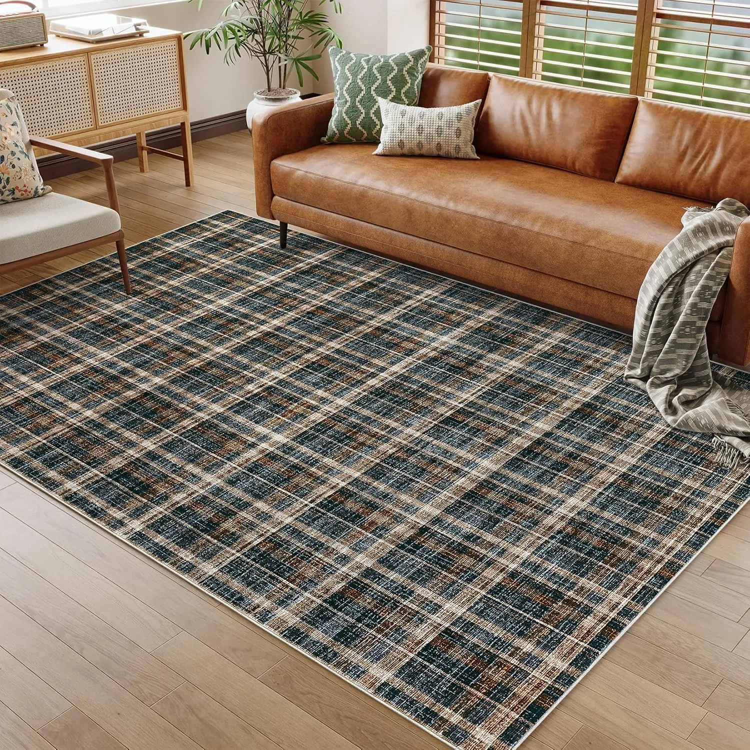 Washable 5 x 7 Area Rugs for Bedroom Modern Accent Rug Non Slip Indoor Soft Throw Rugs Low Pile Farmhouse Stain Resistant Carpet for Living Room Office Dorm Nursery, Black&Brown