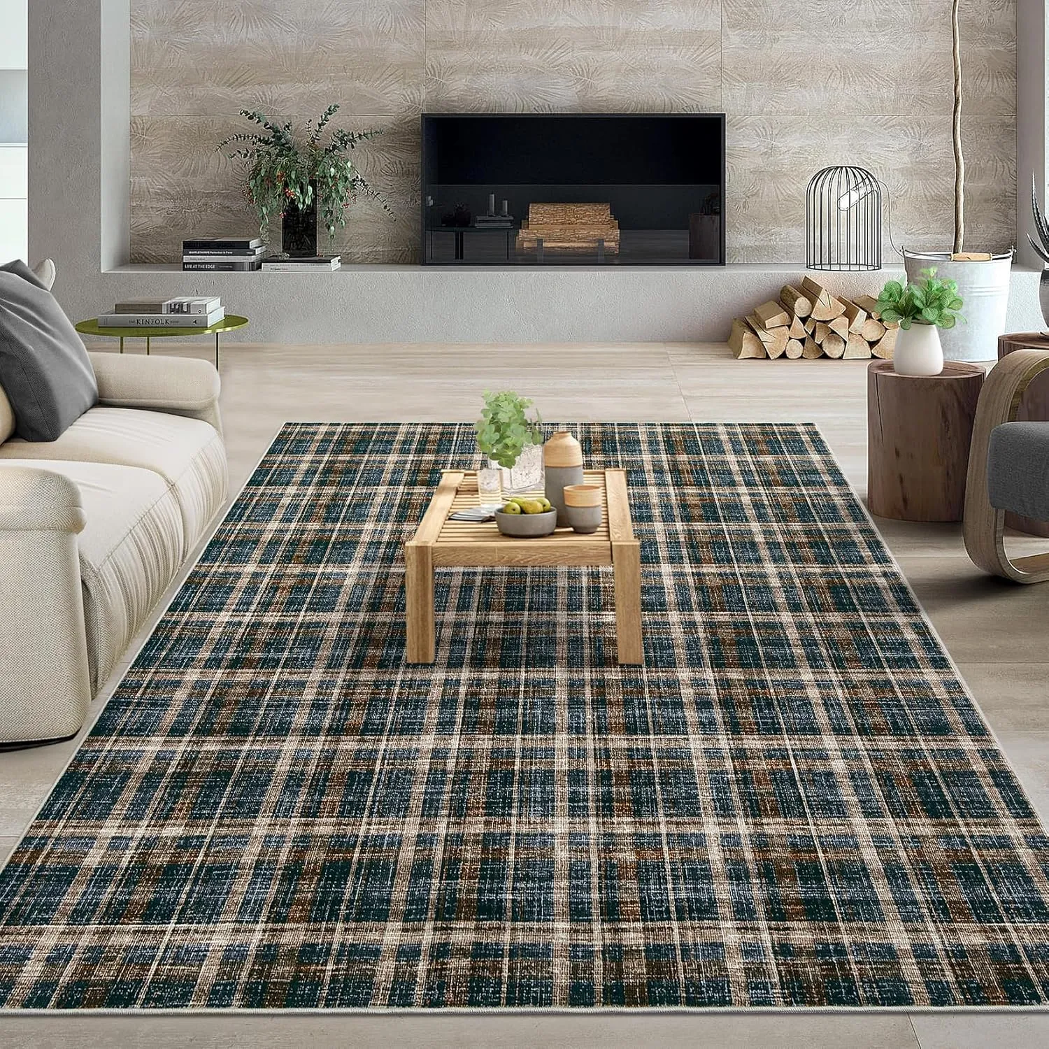 Washable 5 x 7 Area Rugs for Bedroom Modern Accent Rug Non Slip Indoor Soft Throw Rugs Low Pile Farmhouse Stain Resistant Carpet for Living Room Office Dorm Nursery, Black&Brown
