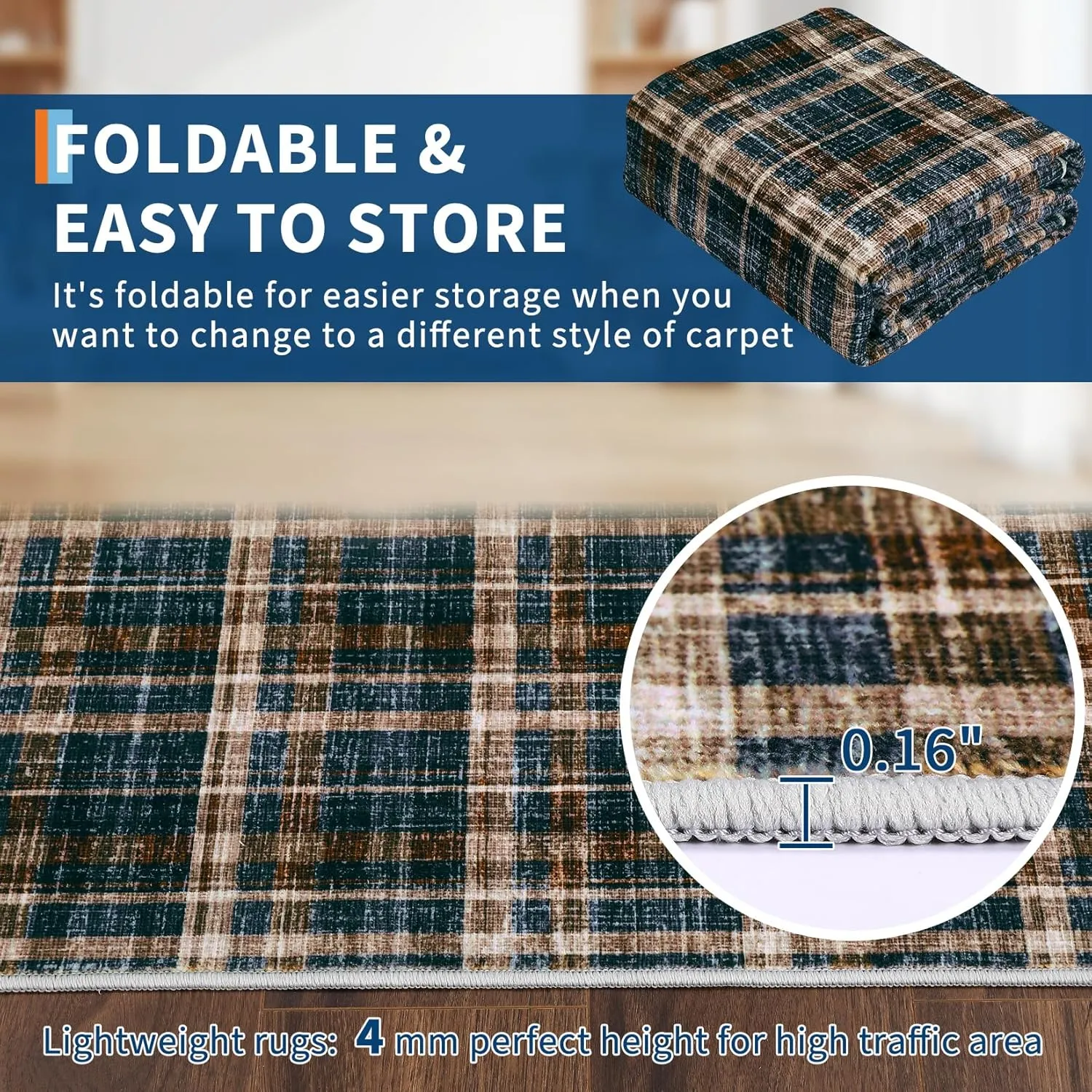 Washable 5 x 7 Area Rugs for Bedroom Modern Accent Rug Non Slip Indoor Soft Throw Rugs Low Pile Farmhouse Stain Resistant Carpet for Living Room Office Dorm Nursery, Black&Brown