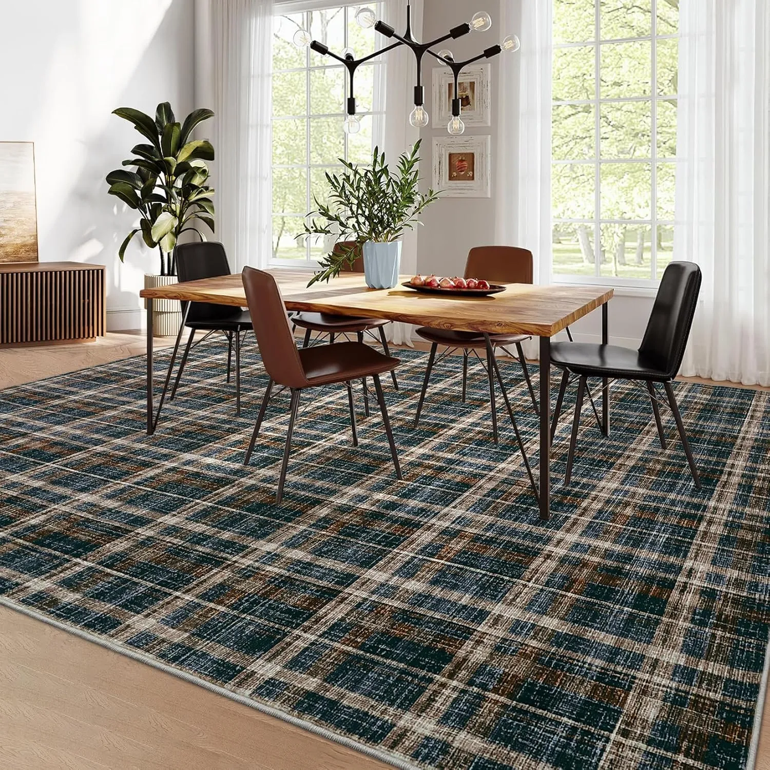 Washable 5 x 7 Area Rugs for Bedroom Modern Accent Rug Non Slip Indoor Soft Throw Rugs Low Pile Farmhouse Stain Resistant Carpet for Living Room Office Dorm Nursery, Black&Brown