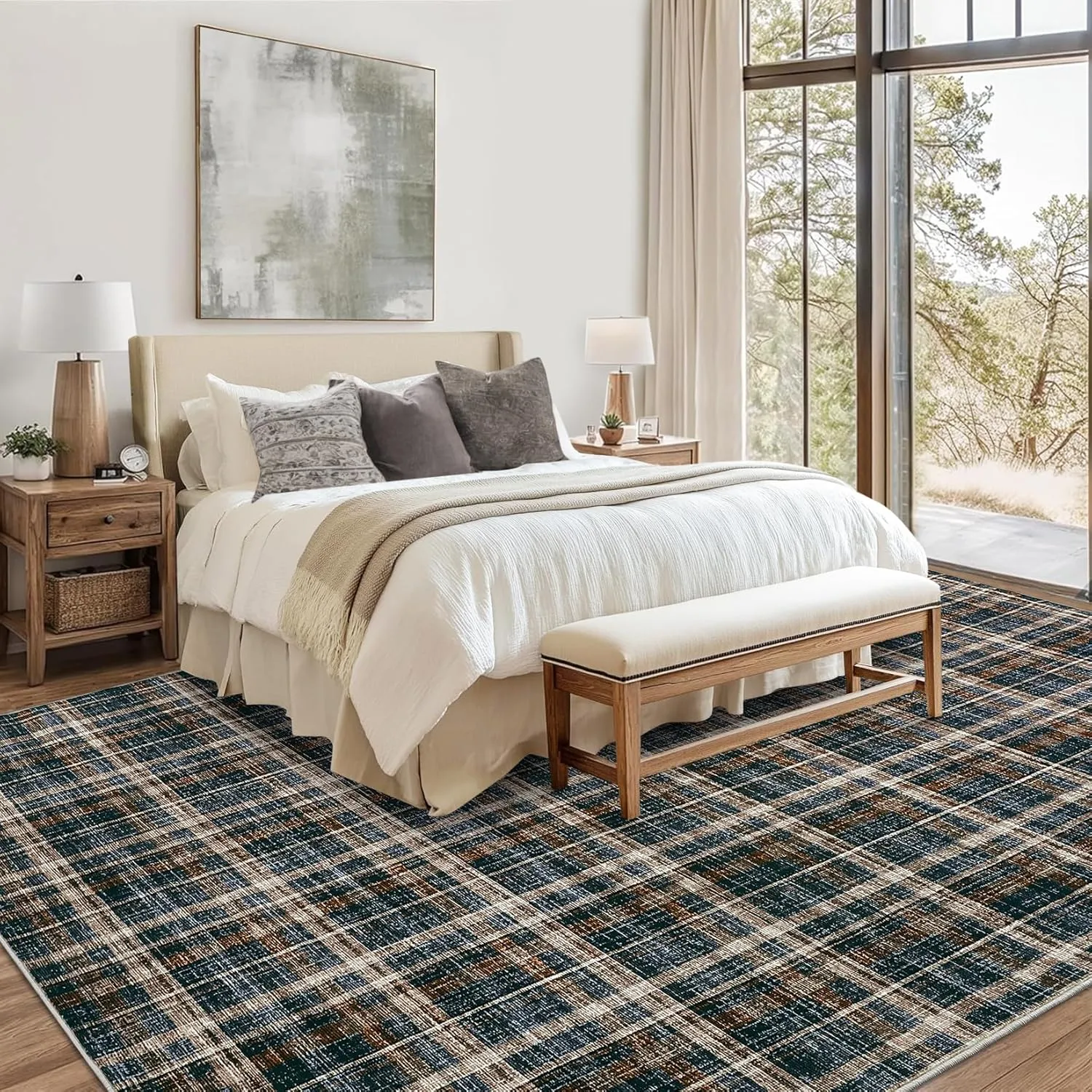 Washable 5 x 7 Area Rugs for Bedroom Modern Accent Rug Non Slip Indoor Soft Throw Rugs Low Pile Farmhouse Stain Resistant Carpet for Living Room Office Dorm Nursery, Black&Brown
