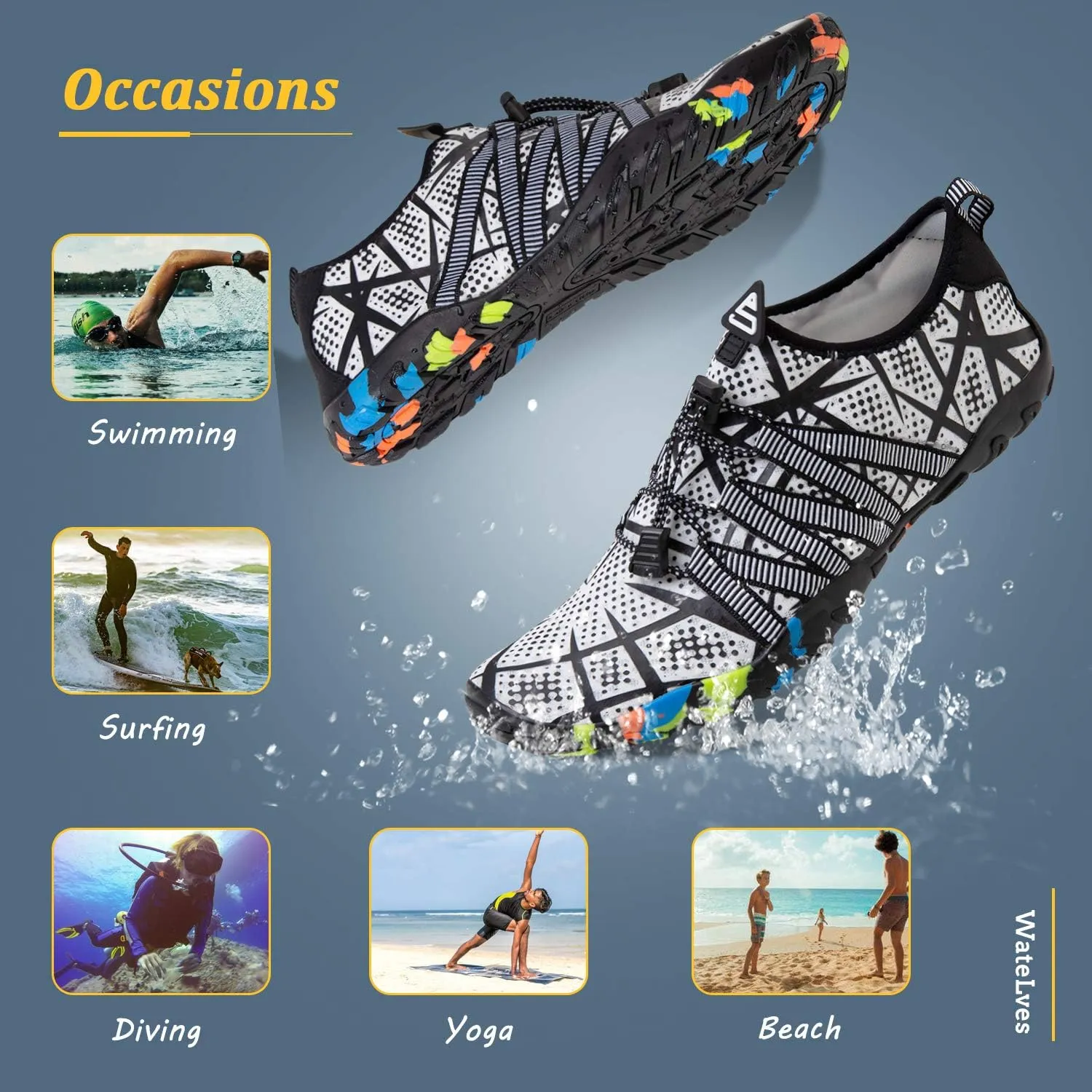 WateLves Water Shoes Mens Womens Barefoot Beach Swim Shoes Quick-Dry Aqua Socks for Surf Pool Yoga Water Aerobics