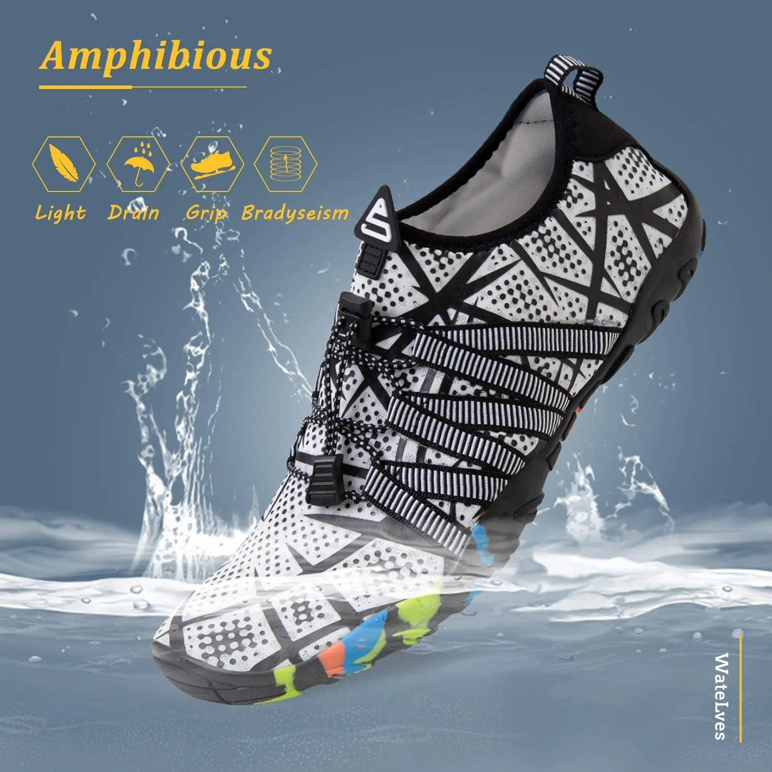 WateLves Water Shoes Mens Womens Barefoot Beach Swim Shoes Quick-Dry Aqua Socks for Surf Pool Yoga Water Aerobics