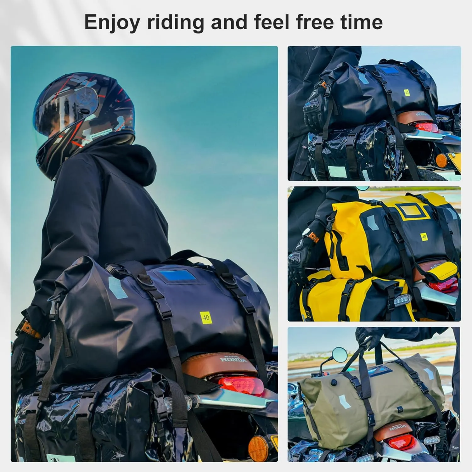 Waterproof Duffel Bag，Roll-Top Heavy Duty Dry Duffle Bag，Motorcycle Dry Bag，with Quick-fixed Straps，with Large Storage Space, Perfect for Traveling, Camping, Kayaking, Fishing & Canoeing (black, 40L)