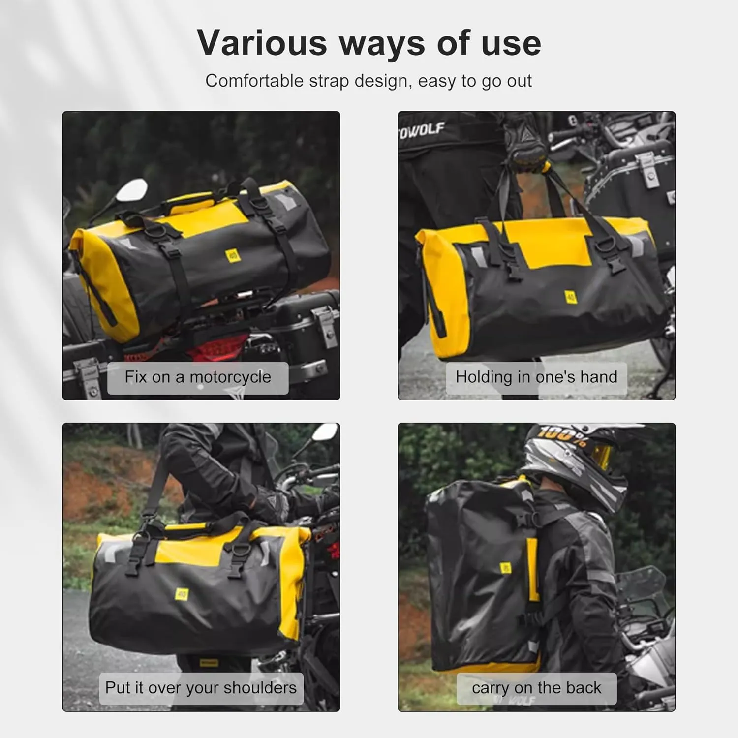 Waterproof Duffel Bag，Roll-Top Heavy Duty Dry Duffle Bag，Motorcycle Dry Bag，with Quick-fixed Straps，with Large Storage Space, Perfect for Traveling, Camping, Kayaking, Fishing & Canoeing (black, 40L)