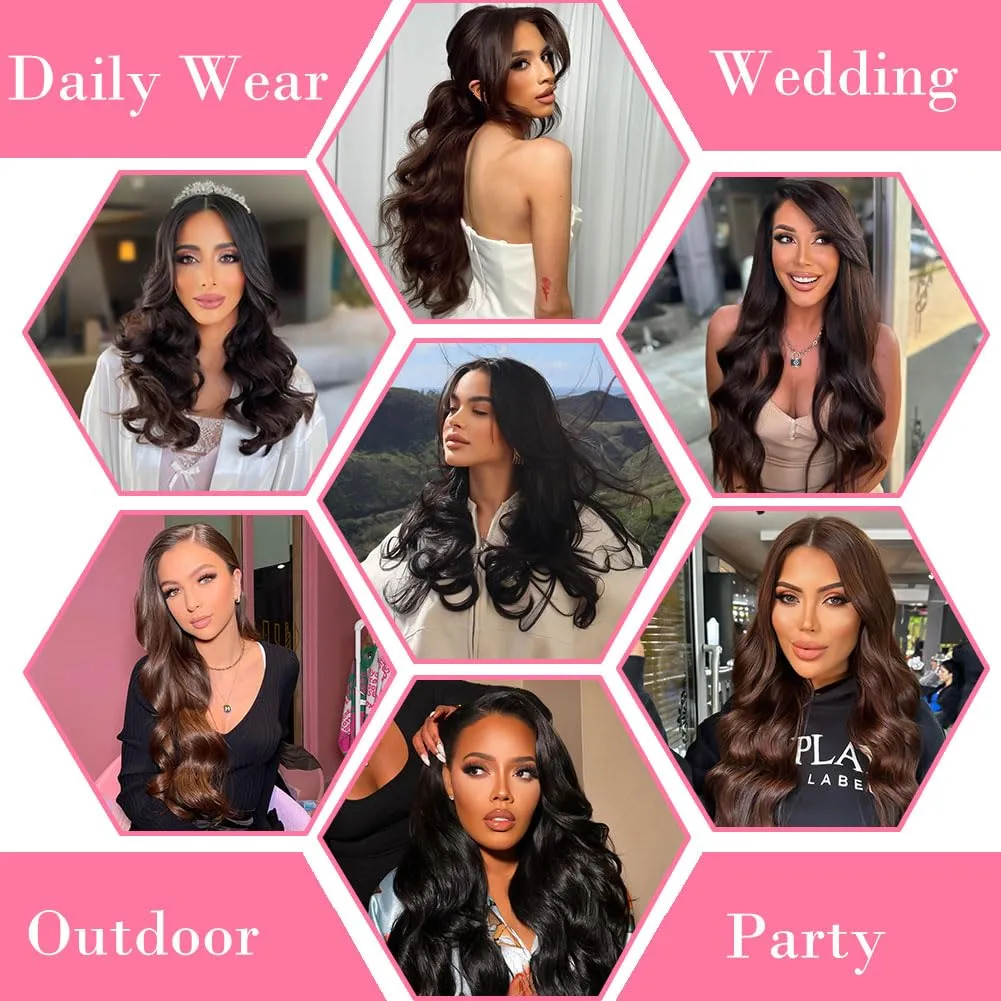 Wavy Clip in Hair Extensions Real Human Hair 8 Pcs 110g with 18 Clips Jet Black Human Hair Clip in Extensions Double Wefts Grade 12A Body Wave Remy Human Hair Extensions for Women (#1,14 Inch)