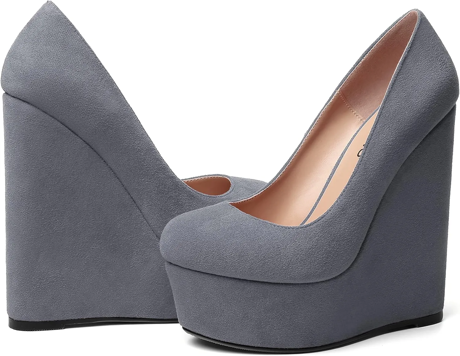 WAYDERNS Womens Platform Solid Suede Round Toe Party Slip On Fashion Wedge High Heel Pumps Shoes 6 Inch