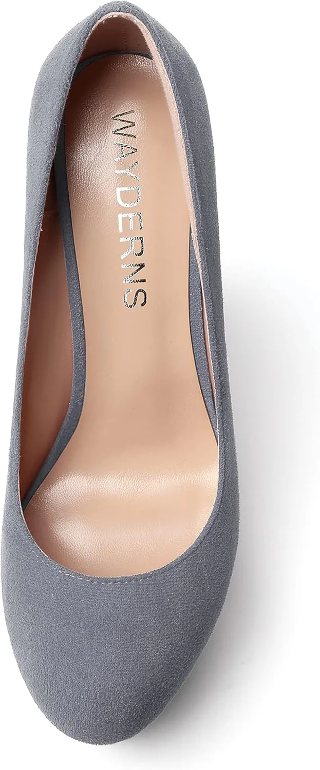 WAYDERNS Womens Platform Solid Suede Round Toe Party Slip On Fashion Wedge High Heel Pumps Shoes 6 Inch
