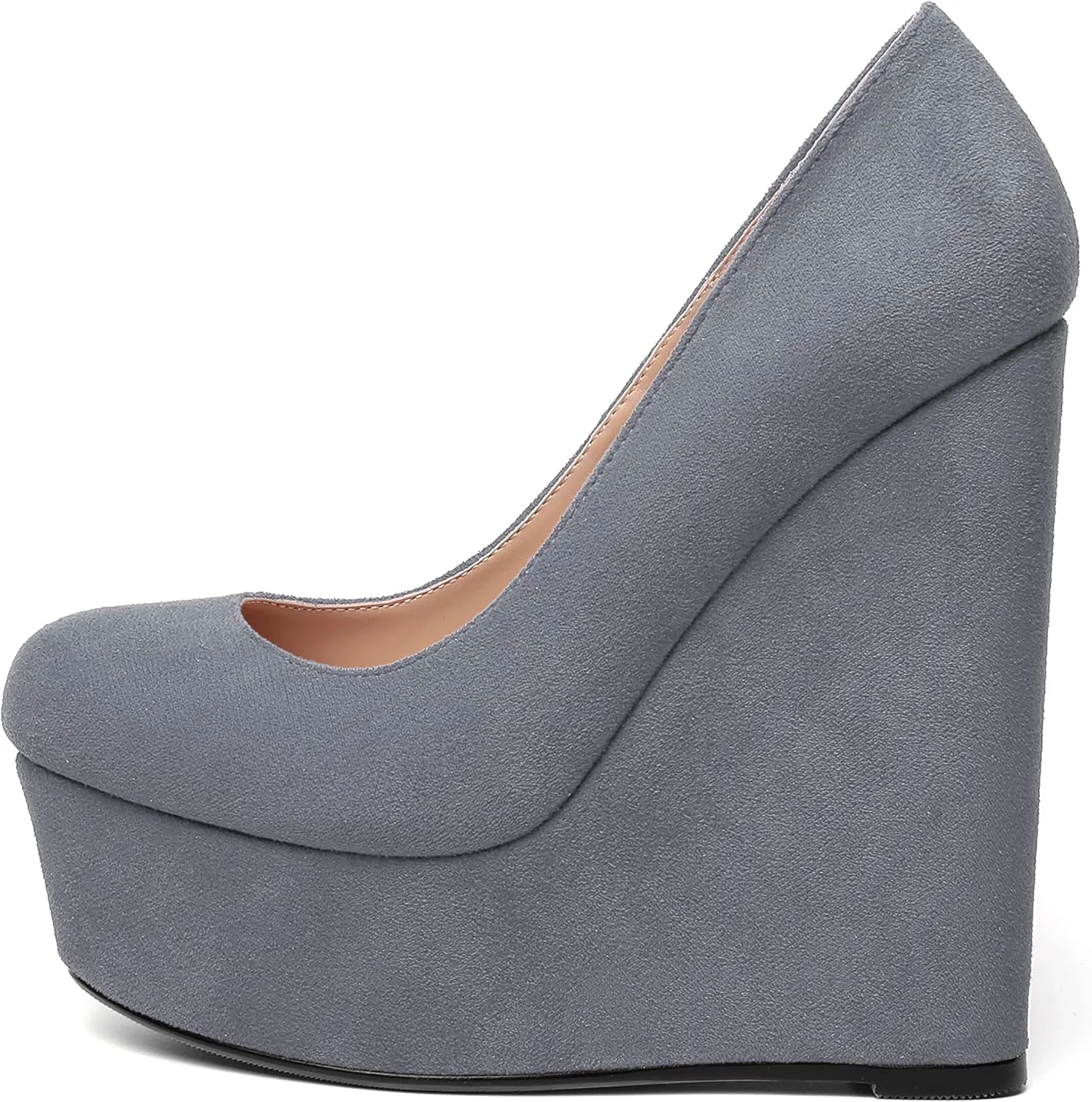 WAYDERNS Womens Platform Solid Suede Round Toe Party Slip On Fashion Wedge High Heel Pumps Shoes 6 Inch