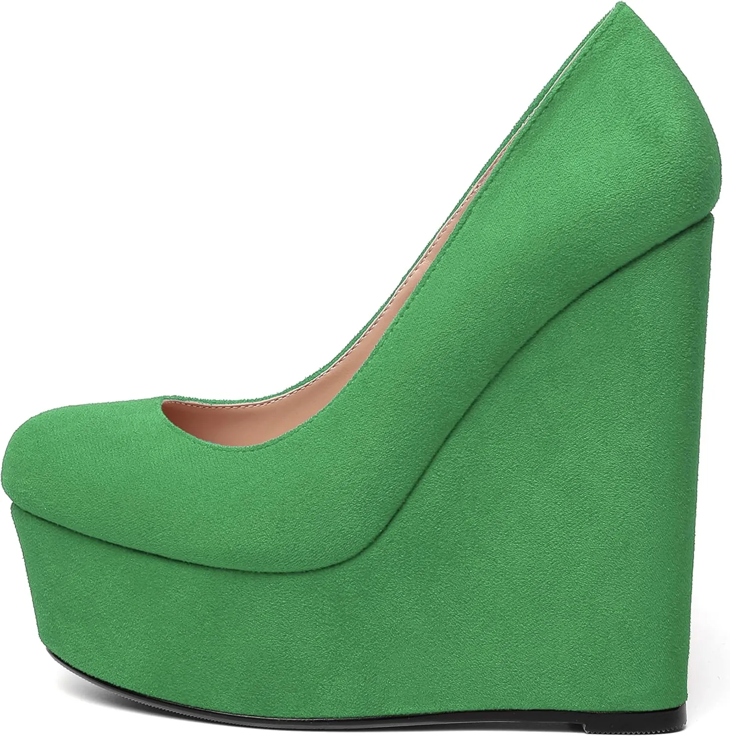 WAYDERNS Womens Platform Solid Suede Round Toe Party Slip On Fashion Wedge High Heel Pumps Shoes 6 Inch