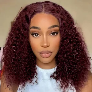 Wear and Go Glueless Wigs Human Hair Pre Plucked Pre Cut Deep Wave Curly Bob Wig Human Hair Glueless 99j Burgundy Short Curly Bob Wigs Upgraded No Glue 4x4 Lace Closure Wig for Black Women