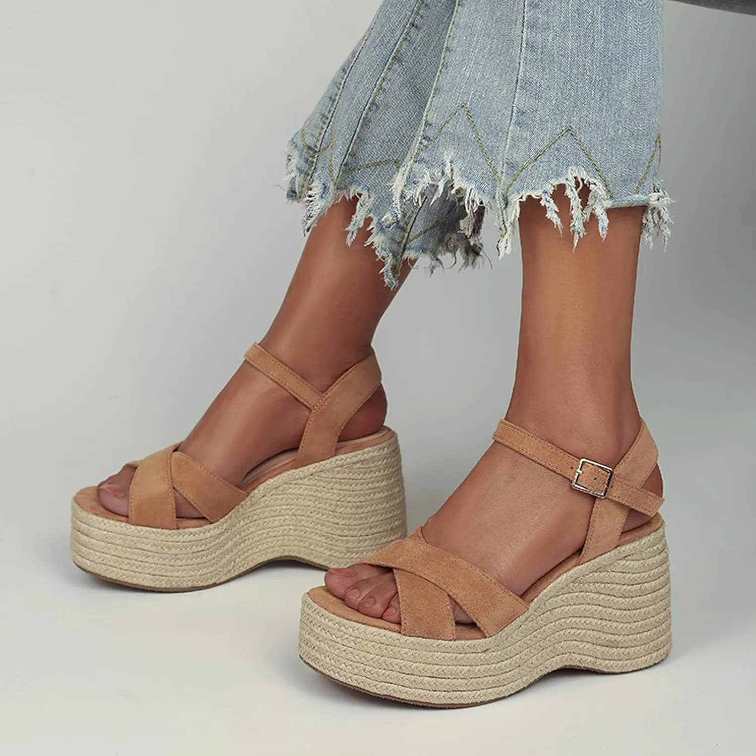 Wedges Sandals Women's Platform Heels Sandals Comfortable Chunky Espadrille Ankle Strap Open Toe Summer Casual Shoes