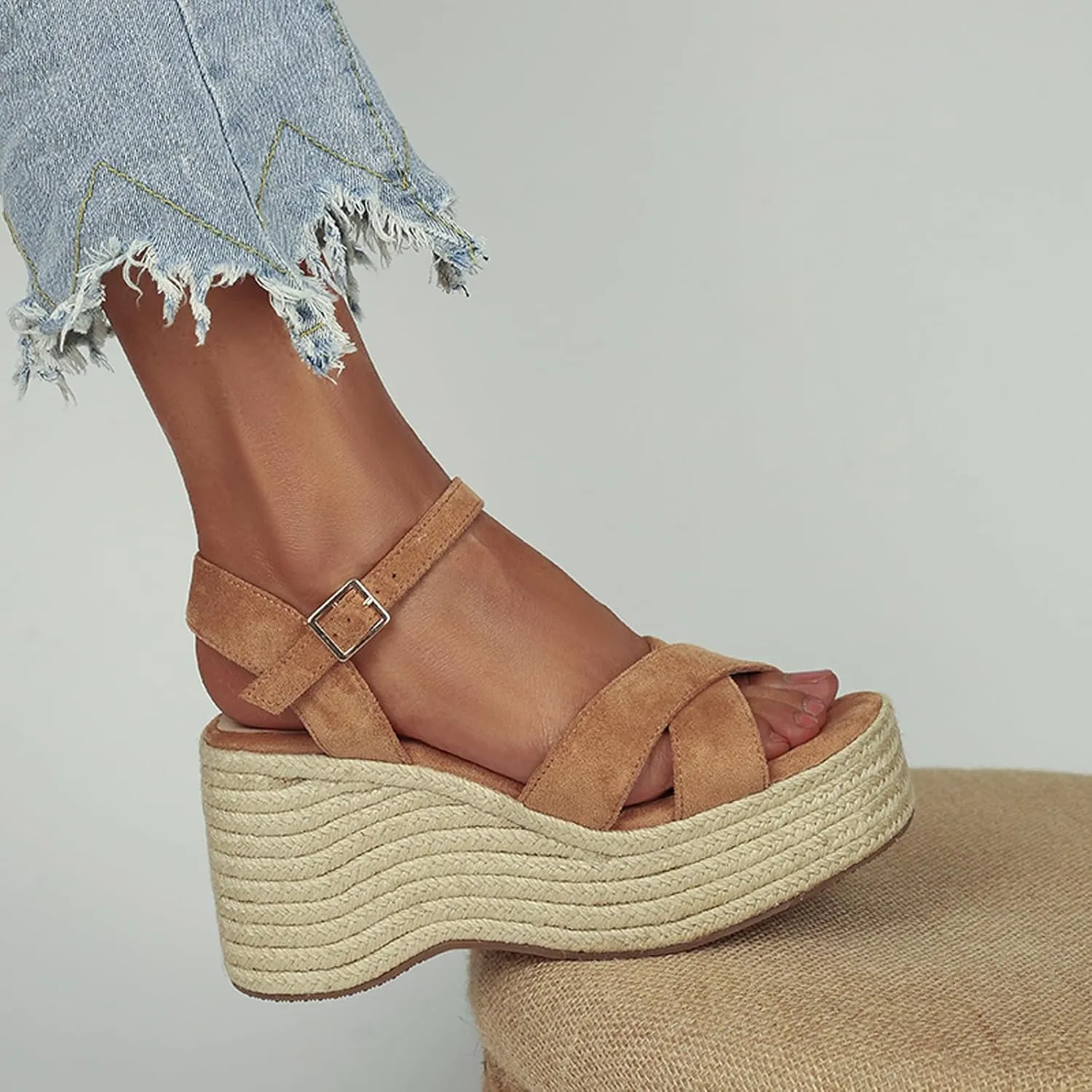 Wedges Sandals Women's Platform Heels Sandals Comfortable Chunky Espadrille Ankle Strap Open Toe Summer Casual Shoes