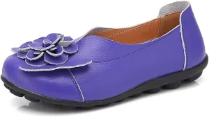 WERWAES Casual Leather Loafers Shoes for Womens Slim Lightweight Soft Sole Flat Moccasins Shoes with Flowers Cowhide Round Toe Slip on Womens Loafer Indoor Outdoor Walking Womens Shoes