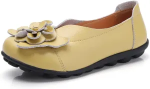 WERWAES Casual Leather Loafers Shoes for Womens Slim Lightweight Soft Sole Flat Moccasins Shoes with Flowers Cowhide Round Toe Slip on Womens Loafer Indoor Outdoor Walking Womens Shoes