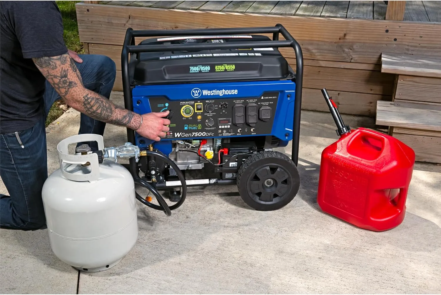 Westinghouse 9500 Peak Watt Dual Fuel Home Backup Portable Generator, Electric Start, Transfer Switch Ready, Gas & Propane Powered, CO Sensor