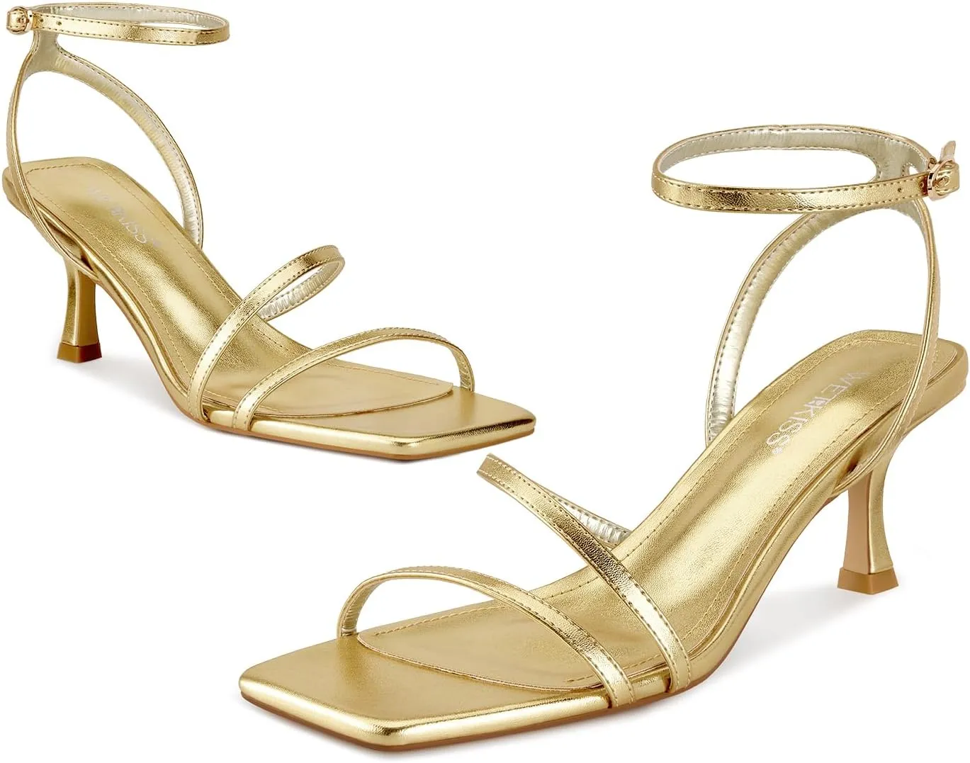 wetkiss Kitten Heels for Women Heels Sandals Low Heels Cute Strappy Heels Square Toe Comfortable Heels