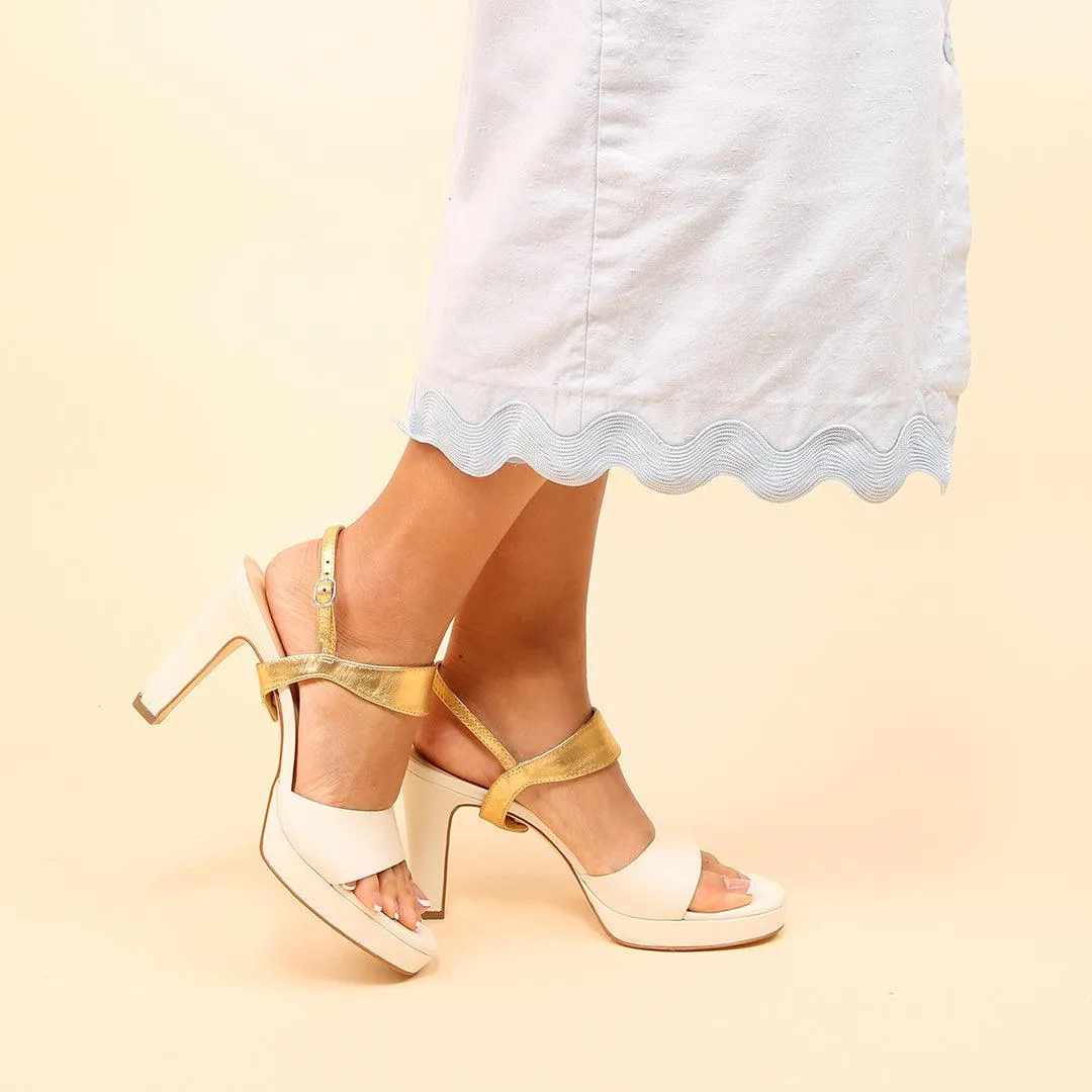 White Lo Platform   Gold Elsie Strap