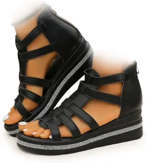 Women Wedge Gladiator Sandals Many Band Open Toe Ankle Strap Fashion Slide Sandal for Women Platform Sandals