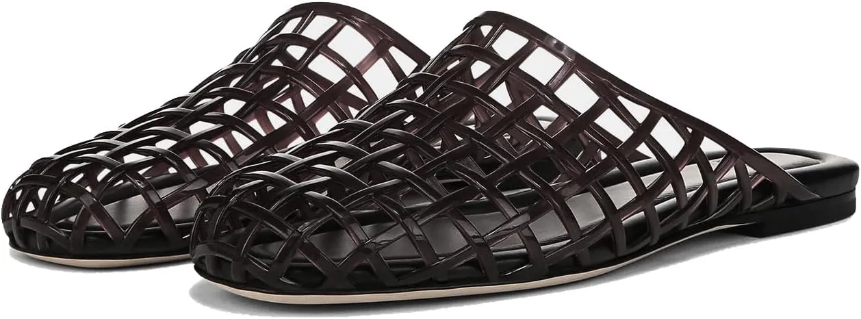 Women's Clear Jelly Slip-On Sandals PVC Mesh Summer Round Toe Beach Flats
