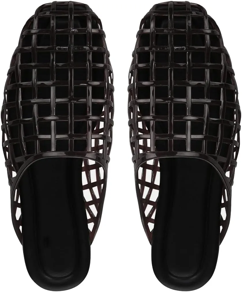 Women's Clear Jelly Slip-On Sandals PVC Mesh Summer Round Toe Beach Flats