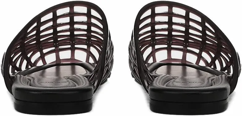 Women's Clear Jelly Slip-On Sandals PVC Mesh Summer Round Toe Beach Flats
