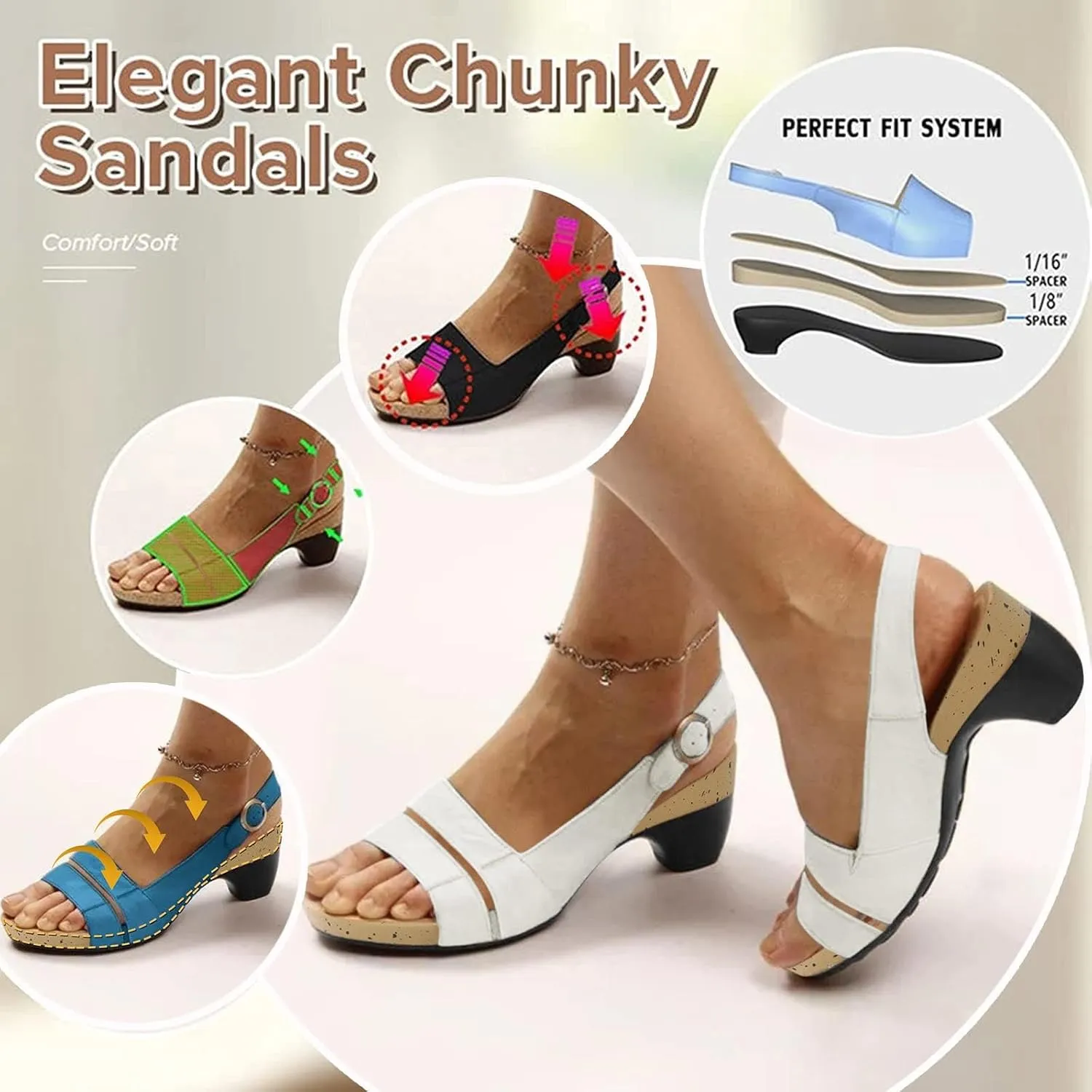 Women's Comfy Orthotic Sandals,Chunky Low Block Heels Orthowalkway Womens Sandals Comfortable Open Toe Wedges Supportive Wide Feet Sandal Summer Casual Walking Shoes A-Brown,7.5