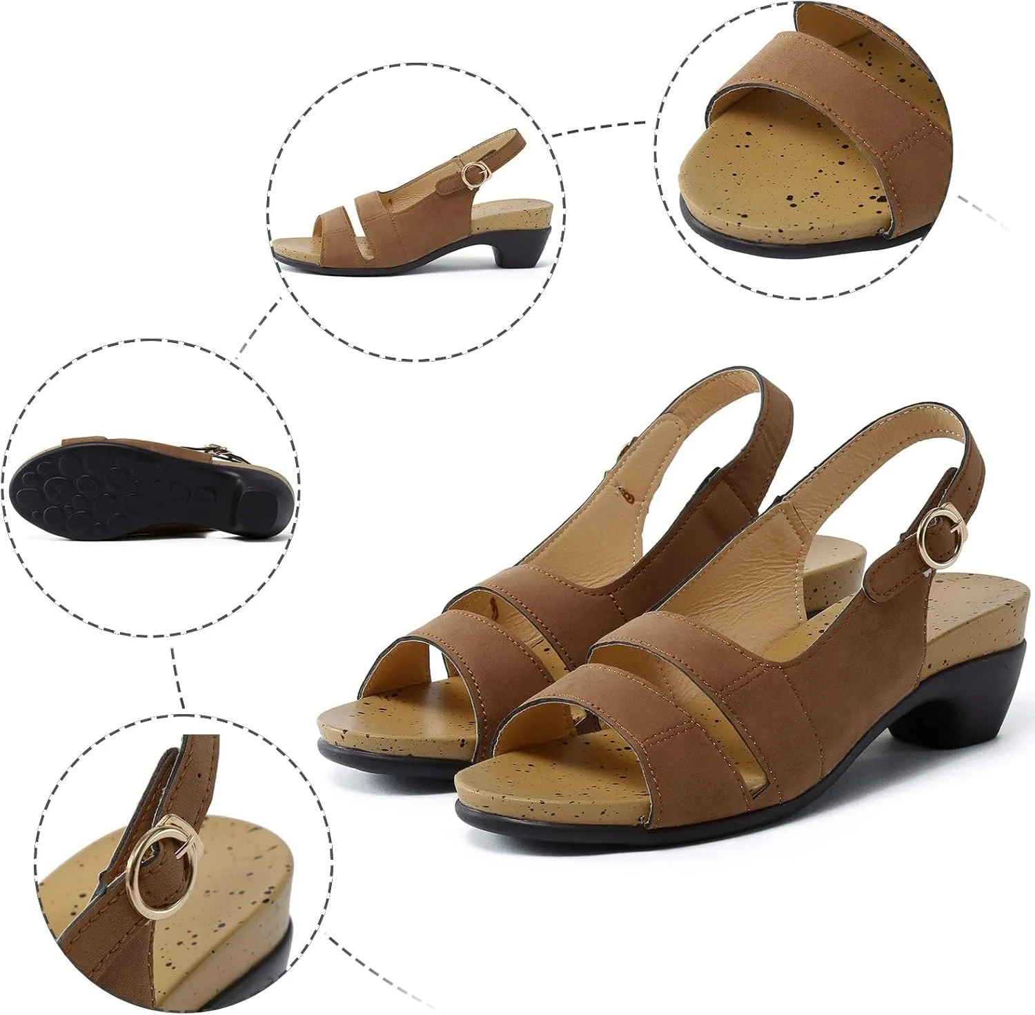 Women's Comfy Orthotic Sandals,Chunky Low Block Heels Orthowalkway Womens Sandals Comfortable Open Toe Wedges Supportive Wide Feet Sandal Summer Casual Walking Shoes A-Brown,7.5