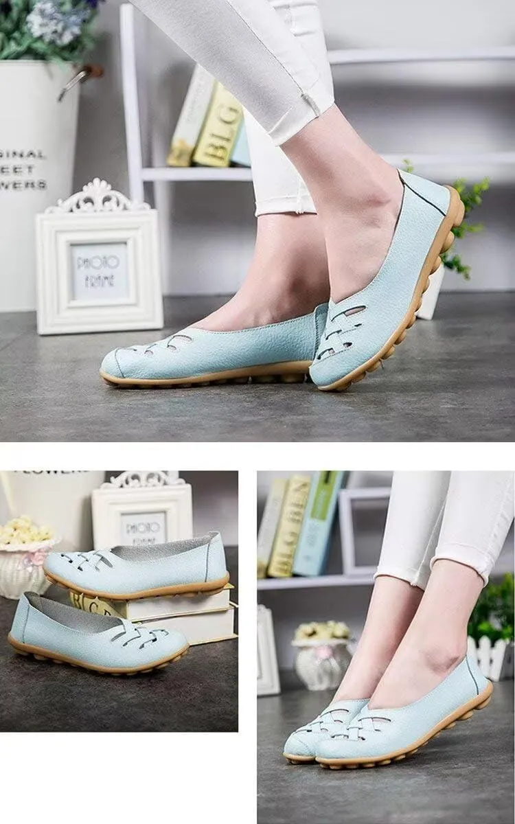 Women's Cowhide Leather Loafers Flats Sandals Slip-On