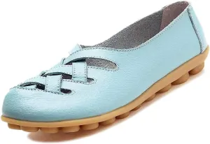 Women's Cowhide Leather Loafers Flats Sandals Slip-On