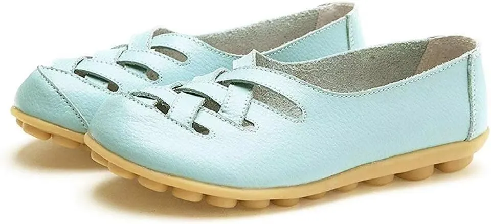 Women's Cowhide Leather Loafers Flats Sandals Slip-On