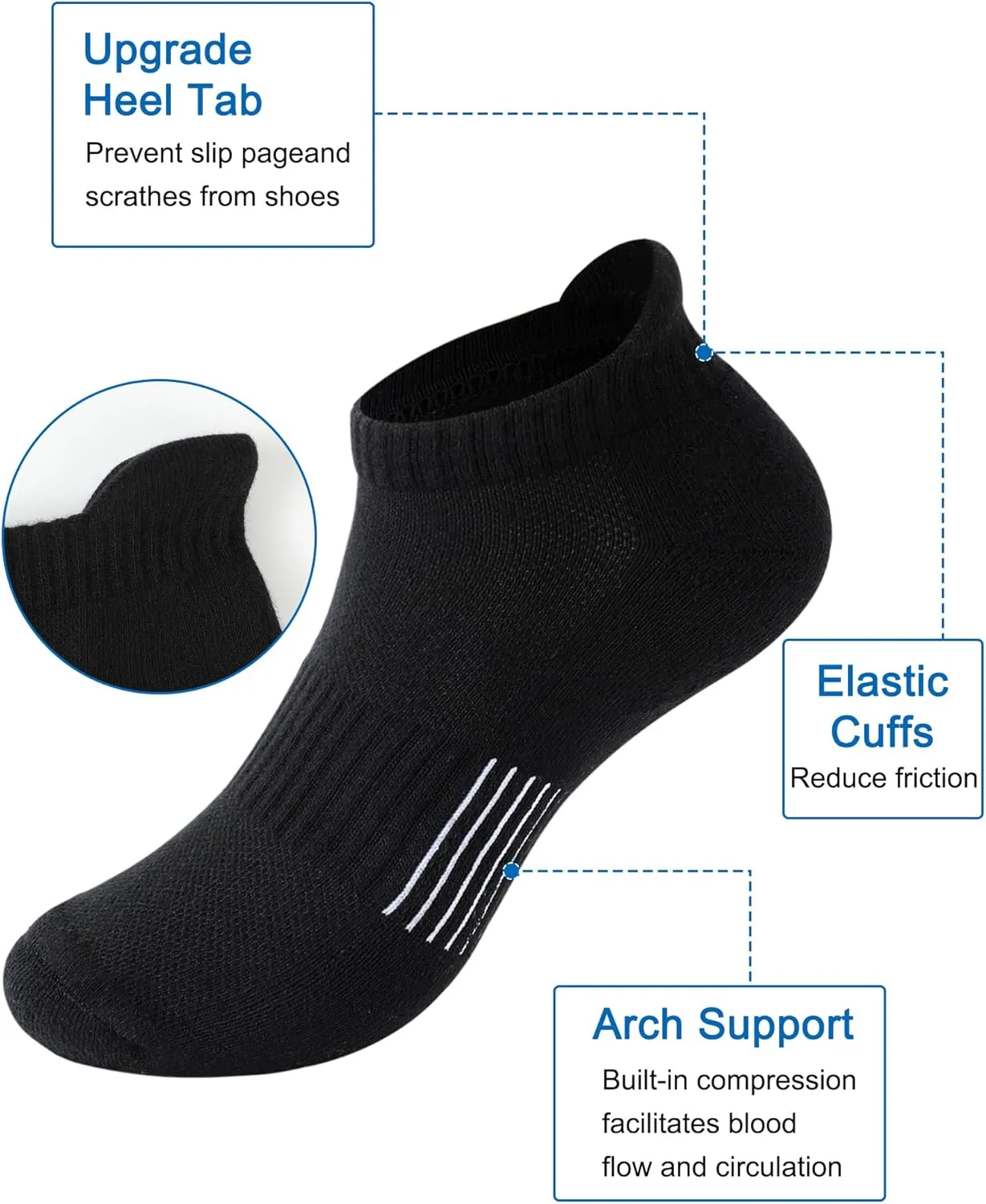 Women's Cushioned Ankle Socks Athletic Running Low Cut Socks 6-9/9-11