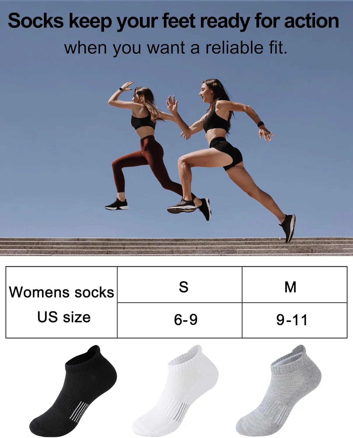 Women's Cushioned Ankle Socks Athletic Running Low Cut Socks 6-9/9-11
