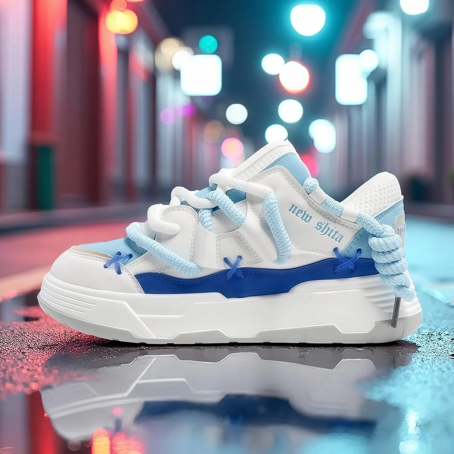 Women’s Faux Leather Fashion Platform Chunky Sneakers Lightweight Breathable Height Increasing Unisex Casual Walking Tennis Running Shoes