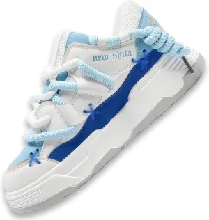 Women’s Faux Leather Fashion Platform Chunky Sneakers Lightweight Breathable Height Increasing Unisex Casual Walking Tennis Running Shoes