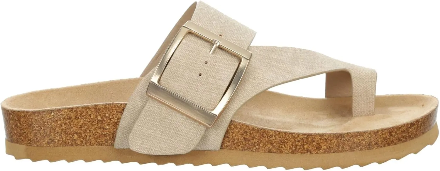 Women's Faux Leather Slip-On Single Band Toe Strap Cork Bed Sandal