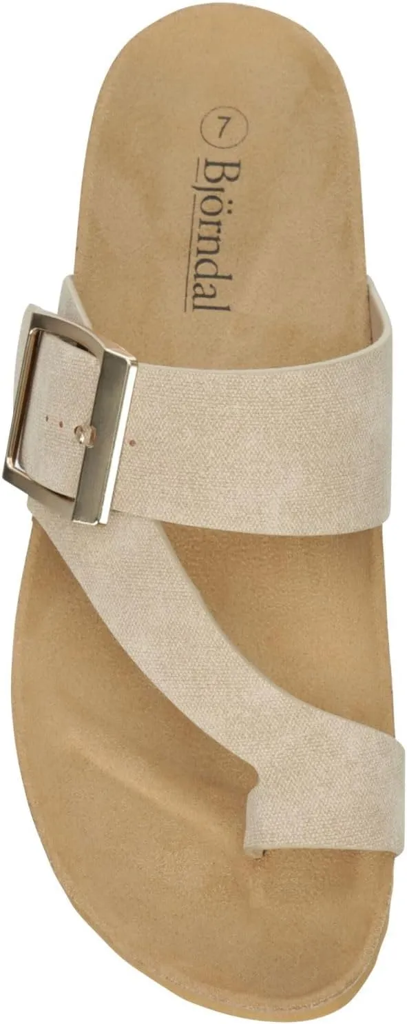 Women's Faux Leather Slip-On Single Band Toe Strap Cork Bed Sandal