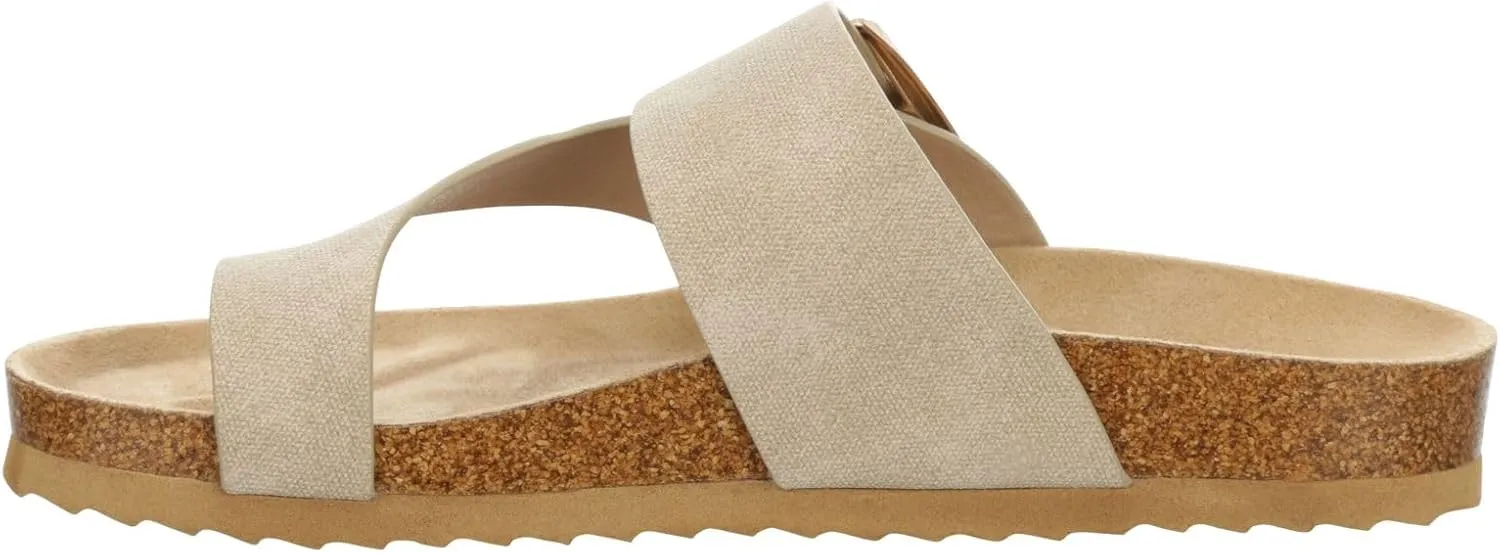Women's Faux Leather Slip-On Single Band Toe Strap Cork Bed Sandal
