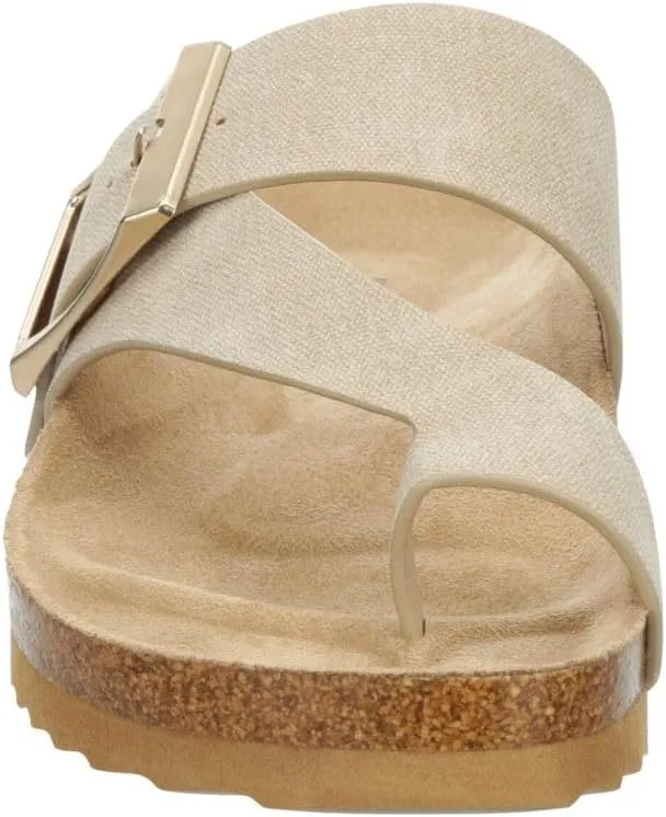Women's Faux Leather Slip-On Single Band Toe Strap Cork Bed Sandal