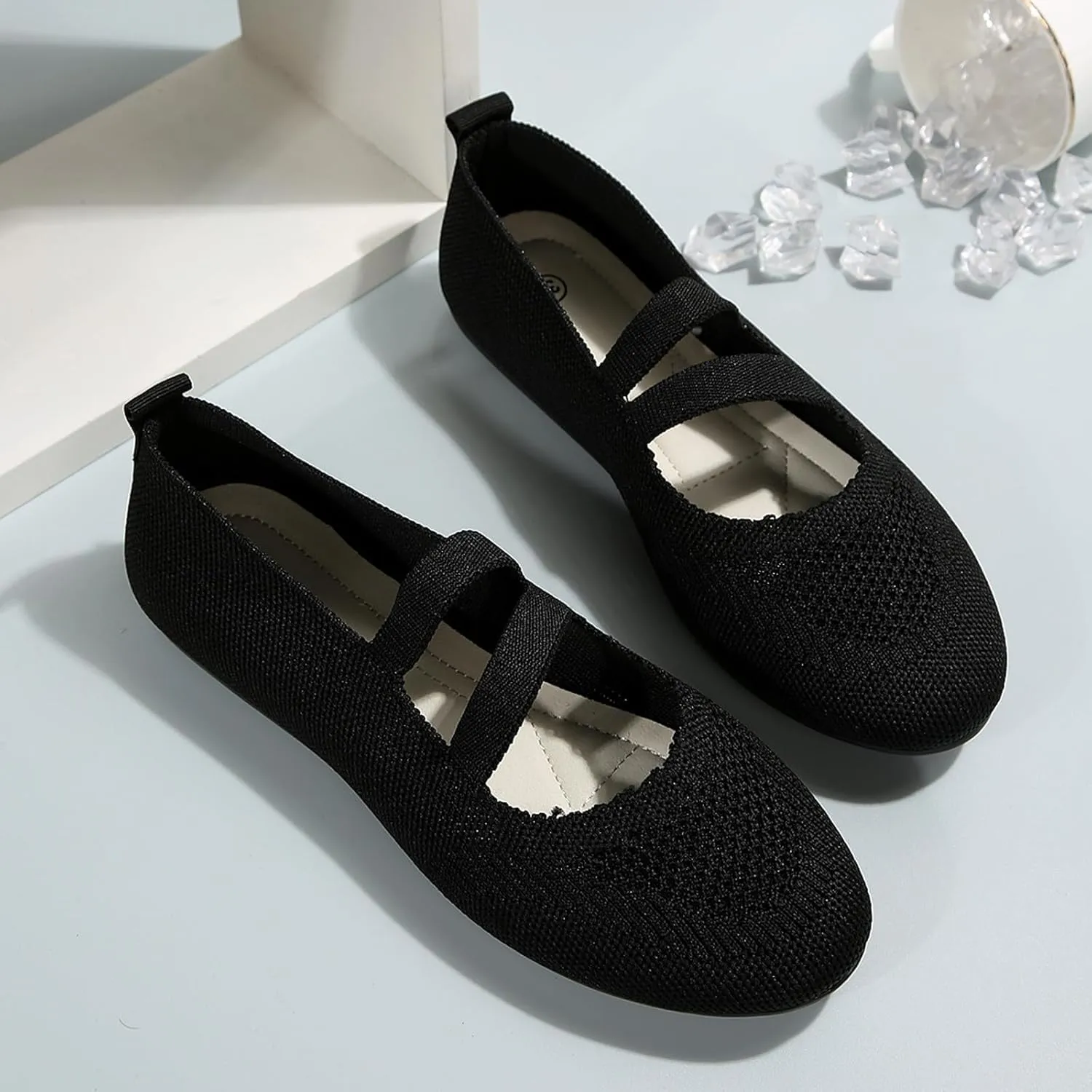 Womens Flat Shoes Knit Ballet Shoes Round Toe Slip on Loafer Casual Business Shoe Comfort Soft Office Flats