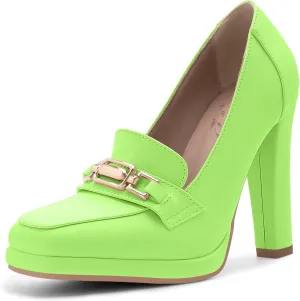 Women's High Heels Dress Shoes Plafrom Closed Toe Slip On Chunky Heels Pumps