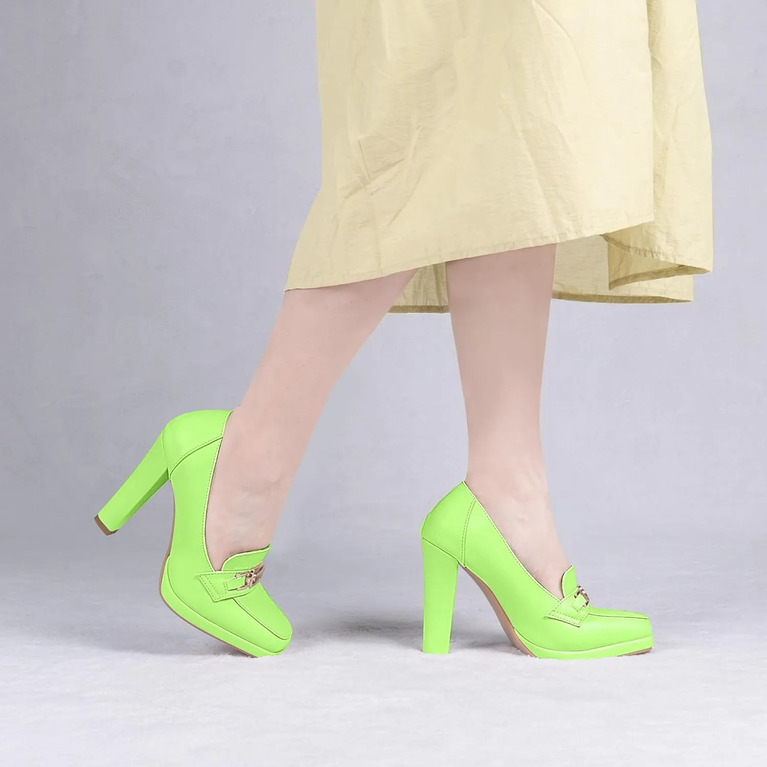 Women's High Heels Dress Shoes Plafrom Closed Toe Slip On Chunky Heels Pumps