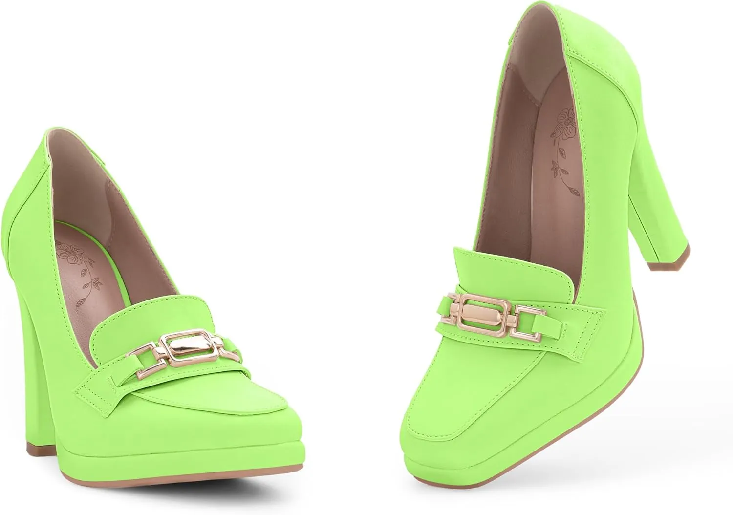 Women's High Heels Dress Shoes Plafrom Closed Toe Slip On Chunky Heels Pumps