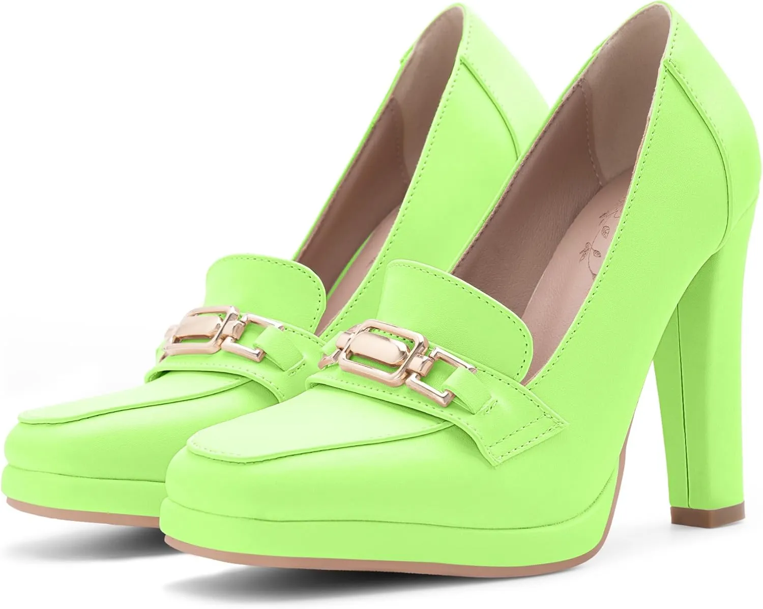 Women's High Heels Dress Shoes Plafrom Closed Toe Slip On Chunky Heels Pumps