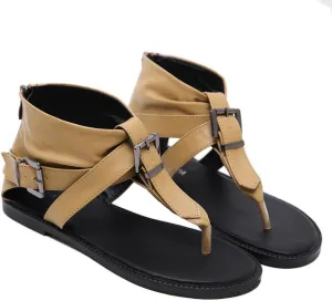 Women's High Top Clip Toe Flat Roman Sandals Back Zipper Summer Adjustable Buckle Strap Round Open Toe Fashion Thong Gladiator Beach Sandals for Party Walking Bohemian Boot Sandals